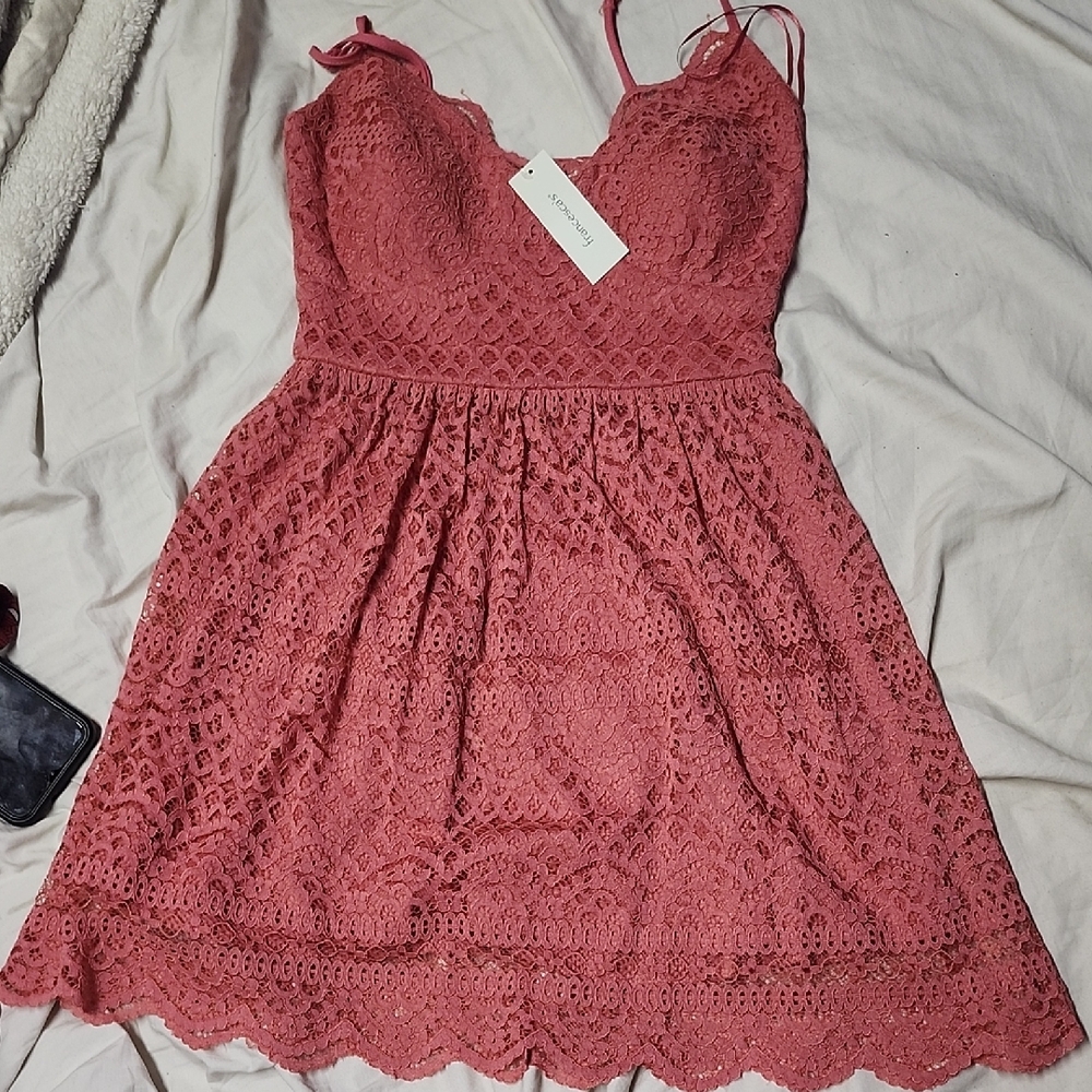 Francesca's Collections Pink Lace Midi Dress